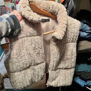 SHEIN Neutral Beige Plush Faux Fur Vest